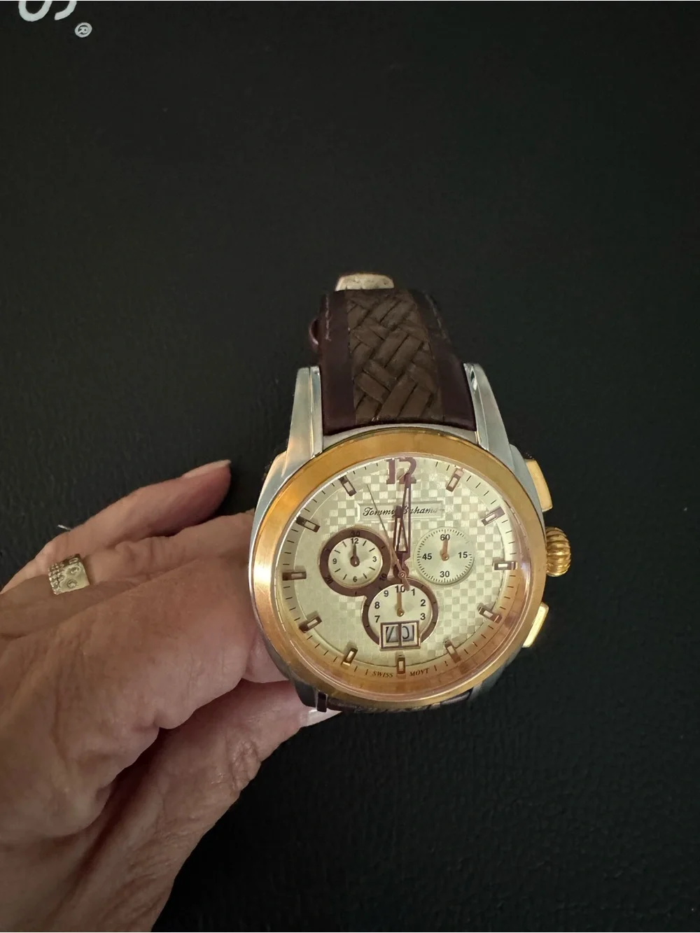 Tommy Bahama Brown Woven Leather Strap Watch with Gold-Tone Bezel - Picture 1 of 2